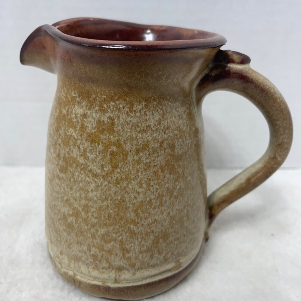 Handcrafted Brown Glazed Ceramic Pitcher Signed Saya